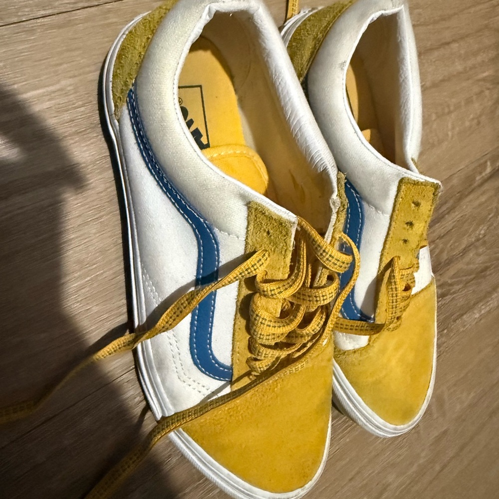 Vans Kids Yellow and White Sneakers with Blue Accent